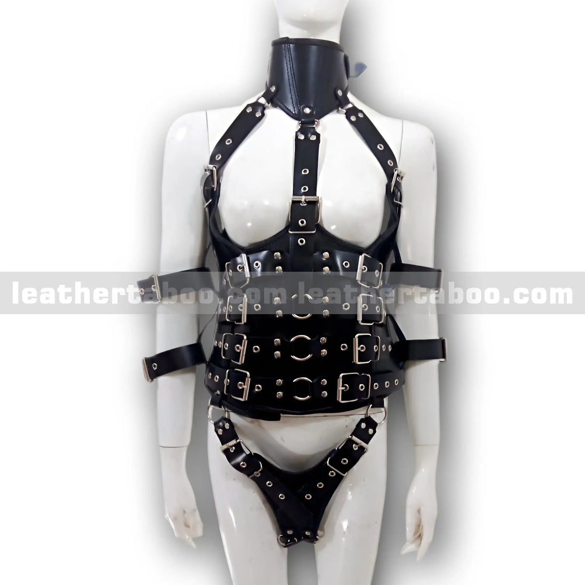 Women's Premium Leather Belted Corset Harness Outfit – Adjustable Straps Body Armor Style for Fashion, Cosplay or Costume Wear - leather taboo