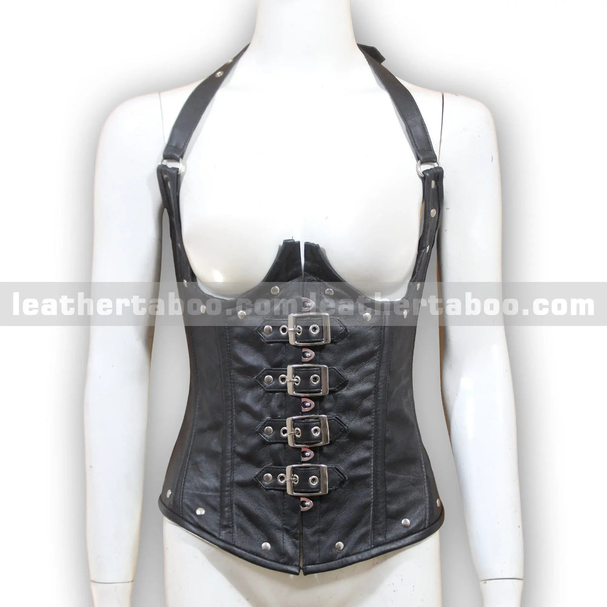 Women's Buckle Strap Corset Top | Open Front Sheepskin Leather Waist Cincher - leather taboo