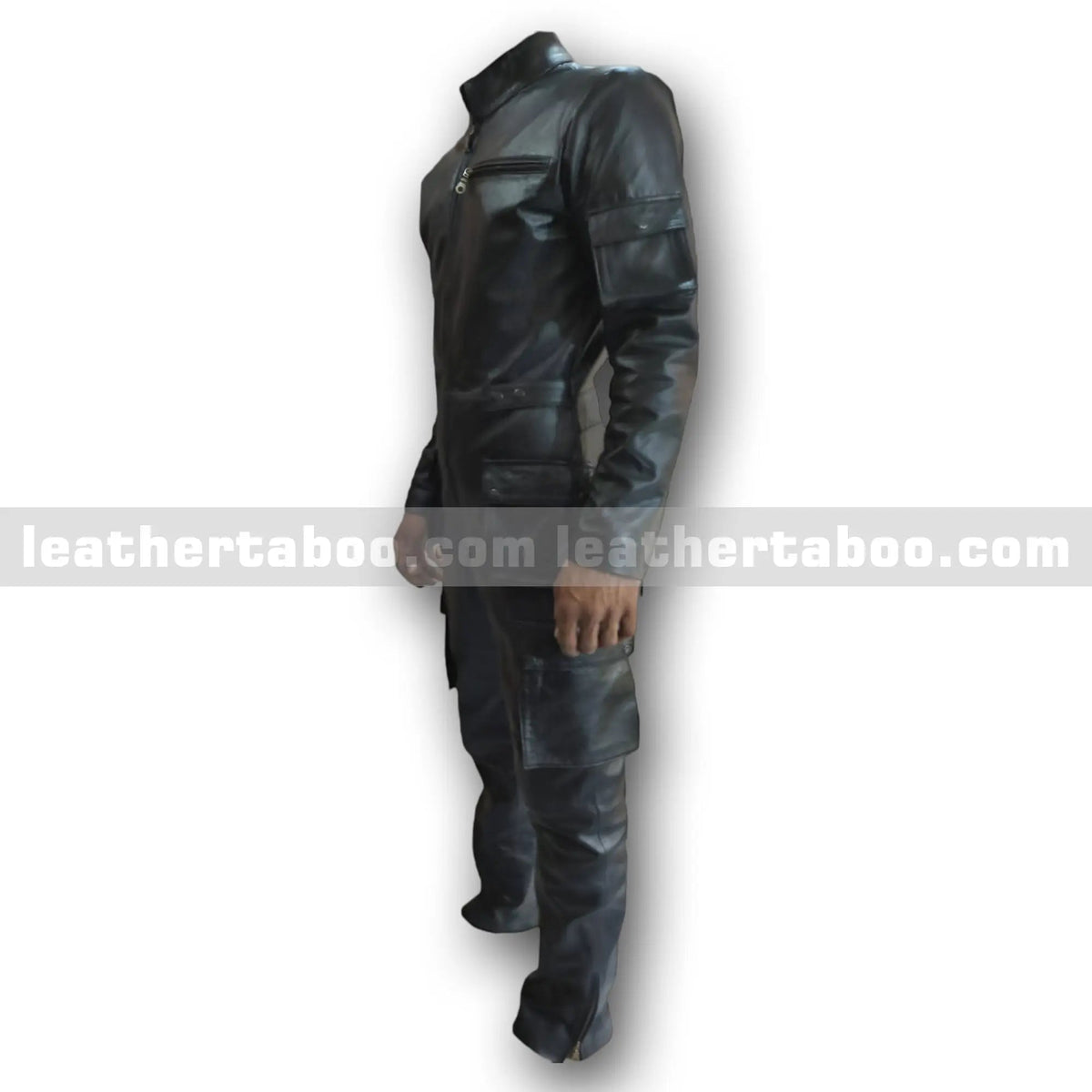 Men’s Black Leather Jumpsuit – Full Body Sheepskin Leather Suit with Zipper Closure - leather taboo