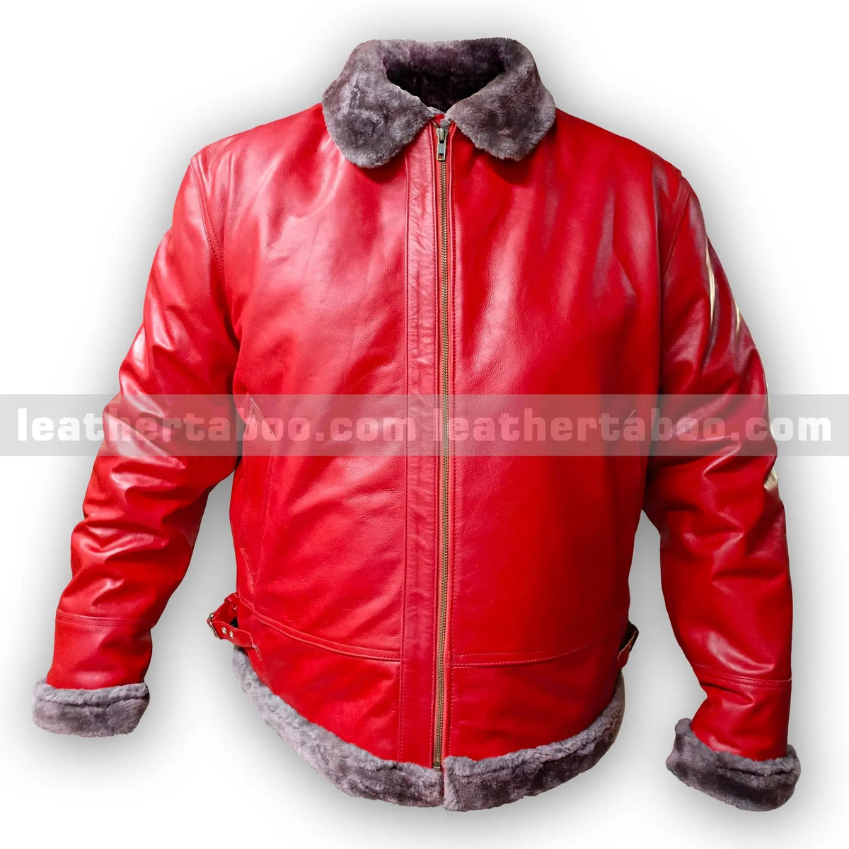 Men's Premium Red Sheepskin Leather Jacket with Faux Fur Lining – Winter Aviator Style Outerwear - leather taboo