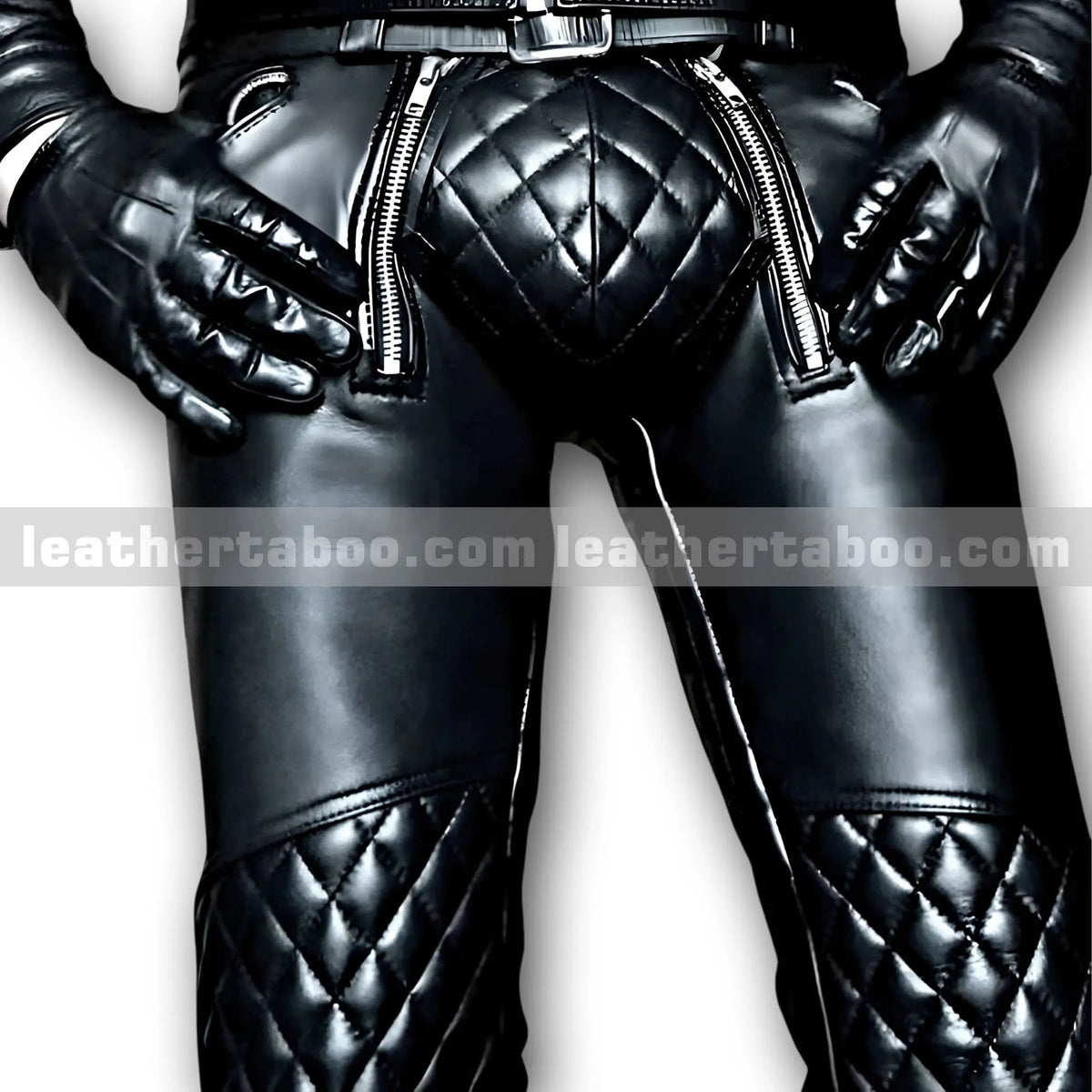 Men’s Premium Sheepskin Leather Pants with Quilted Panels & Belted Waist Stylish Leather Trousers for Unique Streetwear (boots not included) - leather taboo