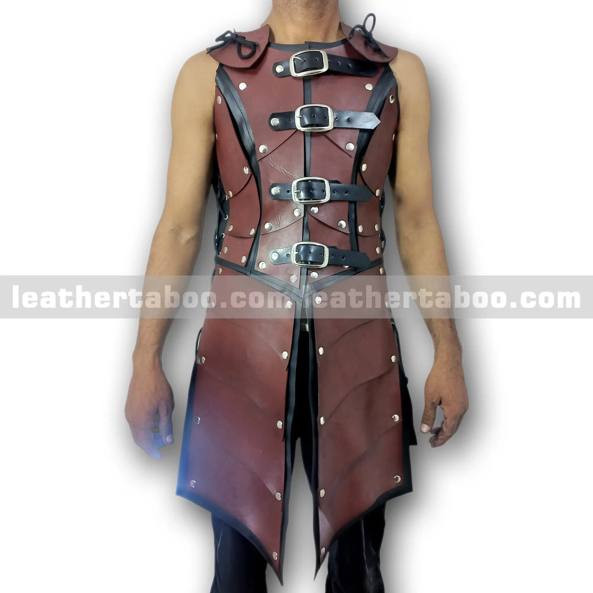 Medieval Style Leather Chest Armor for Men with Adjustable Buckle Straps and Rivet Details - leather taboo