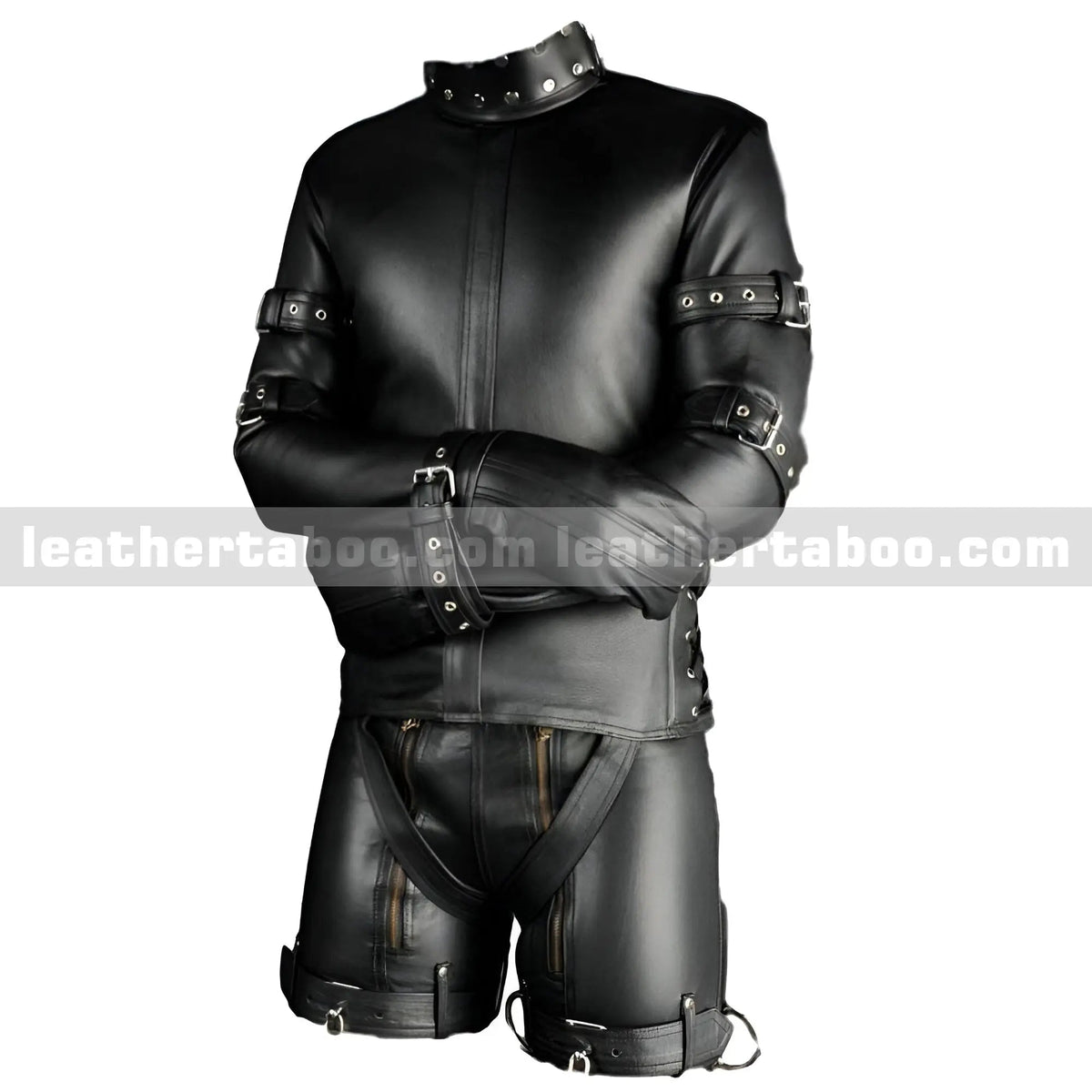 MEN,S BLACK REAL LEATHER STRAITJACKET LEATHER LINING STRAITJACKET HEAVY DUTY BLACK STRAITJACKET FOR MEN - leather taboo