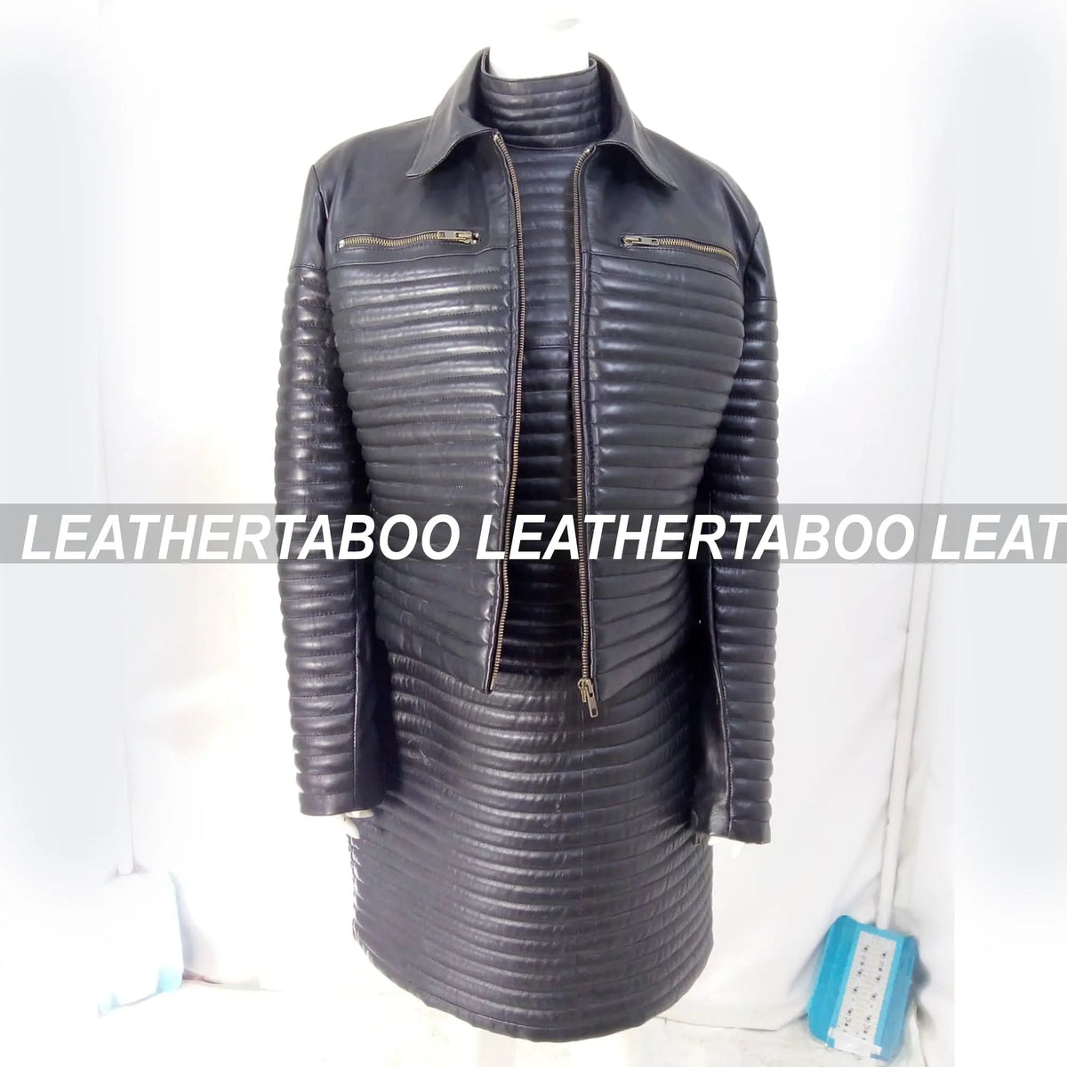 Unleashing Bold Elegance – Real Leather Quilted Mini Dress & Jacket Set by LEATHERTABOO - leather taboo