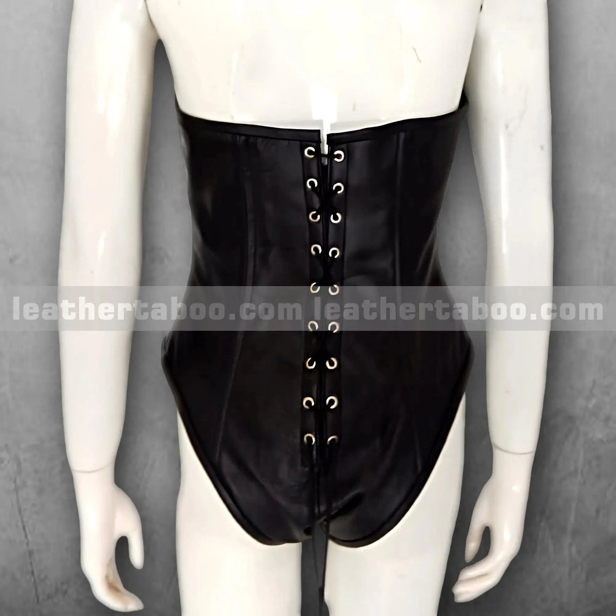 Women's Black Sheepskin Leather Corset Top with Front Zipper and Back Lace-Up | Strapless Bustier Style | Gothic Festival Outfit - Leather taboo