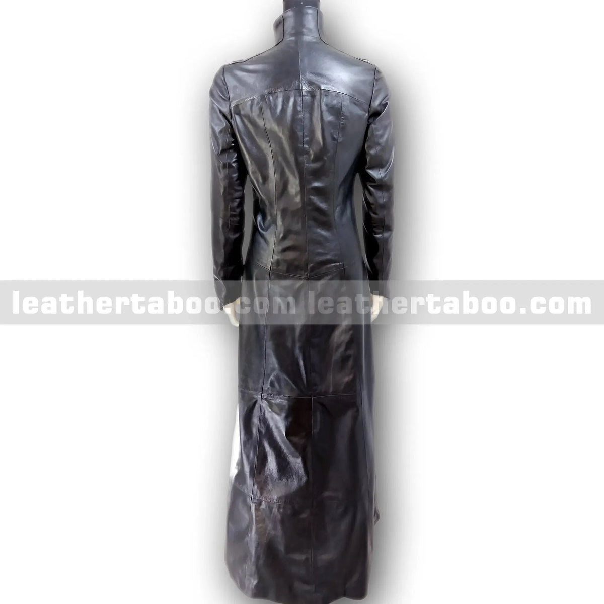 Women's Long Black Leather Trench Coat – Premium Sheepskin, Front Zip, Lace-Up Detail, Full Length Jacket for Stylish Outerwear - Leather taboo