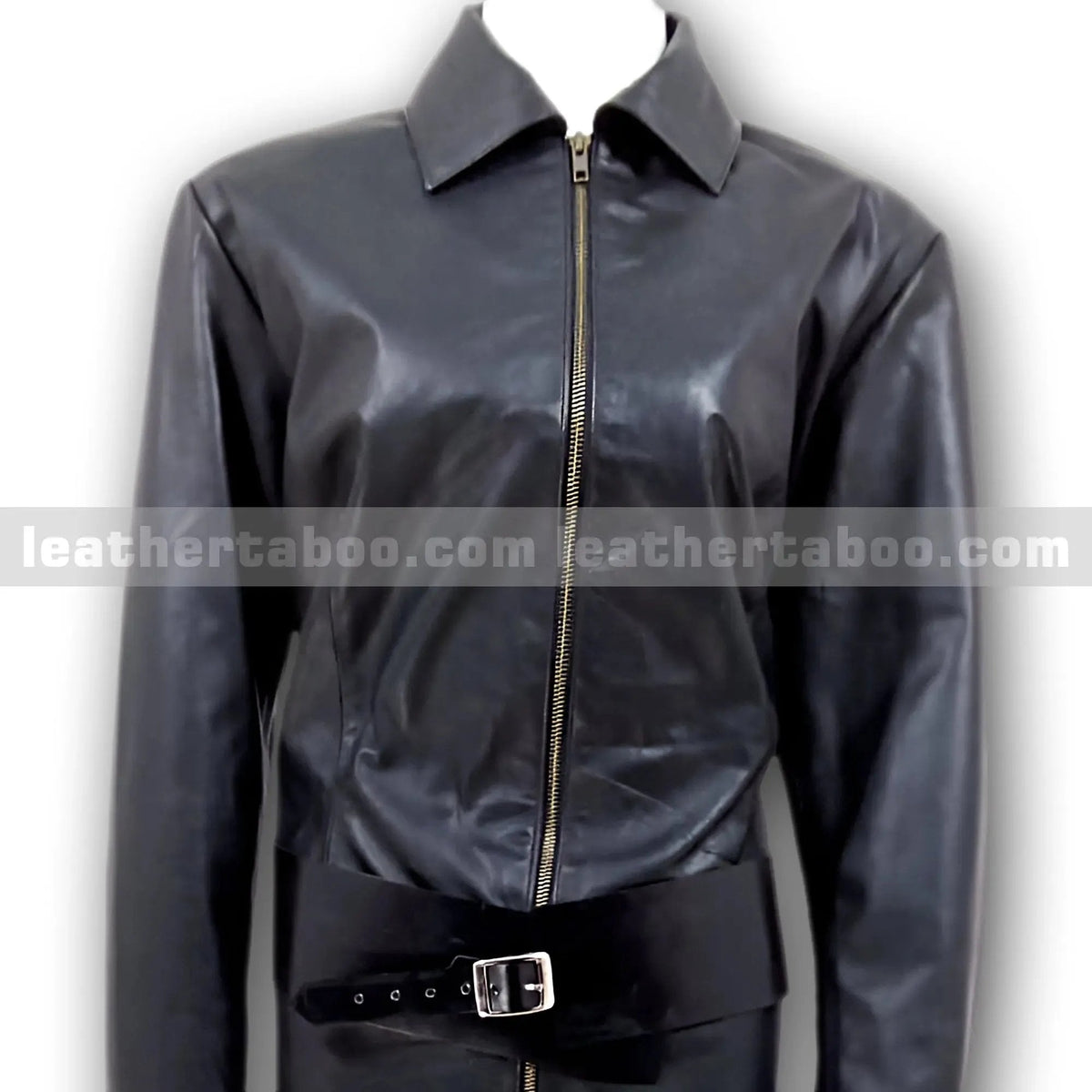 Unisex Black Leather Jumpsuit with Belt – Premium Sheepskin, Zip Front, Long Sleeve, Full Length One-Piece Leather Outfit - Leather taboo