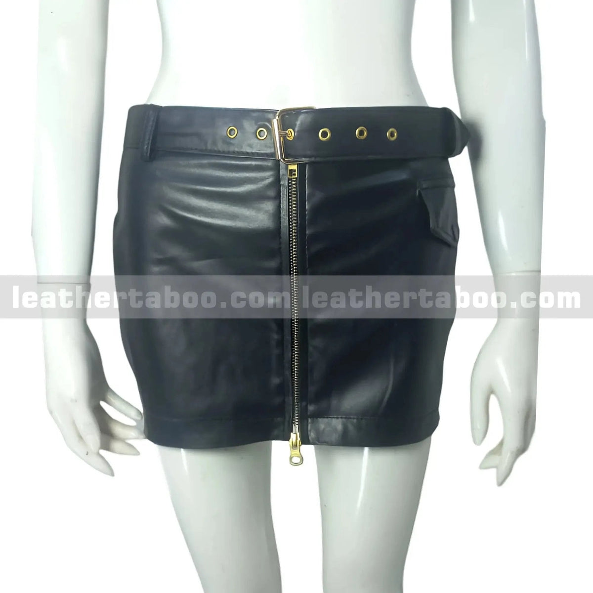 Women's Black Sheepskin Leather Mini Skirt with Front Zipper and Belt | Stylish High Waist Skirt - Leather taboo