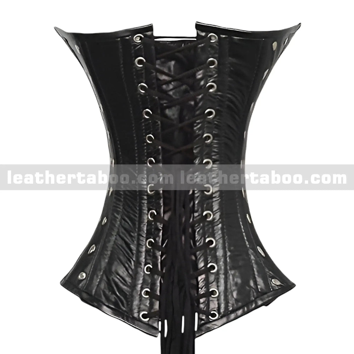Black Buckle Underbust Sheepskin Leather Corset with Stud Accents for Women - Leather taboo