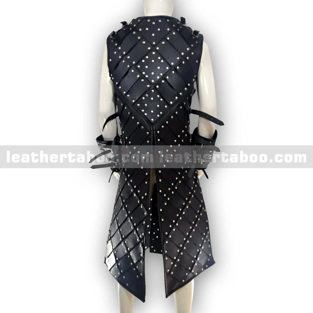 Black Studded Leather Warrior Armor Vest with Arm Bracers – Medieval Style Costume for Men - Leather taboo