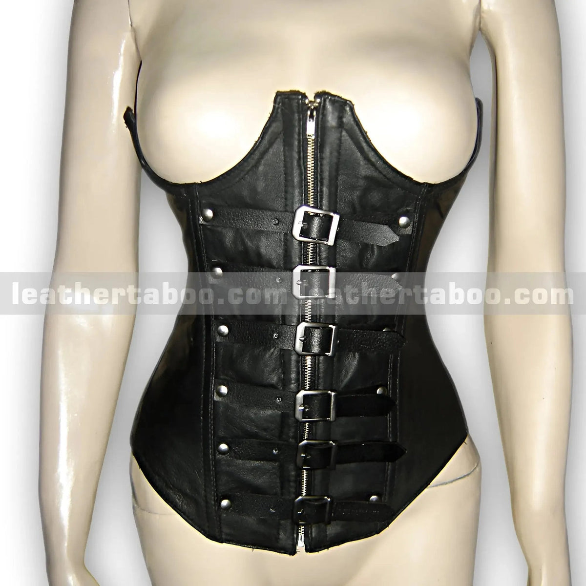 Black Sheepskin Leather Corset Bodysuit with Buckle and Zip Detail – Structured Fit for Women - Leather taboo