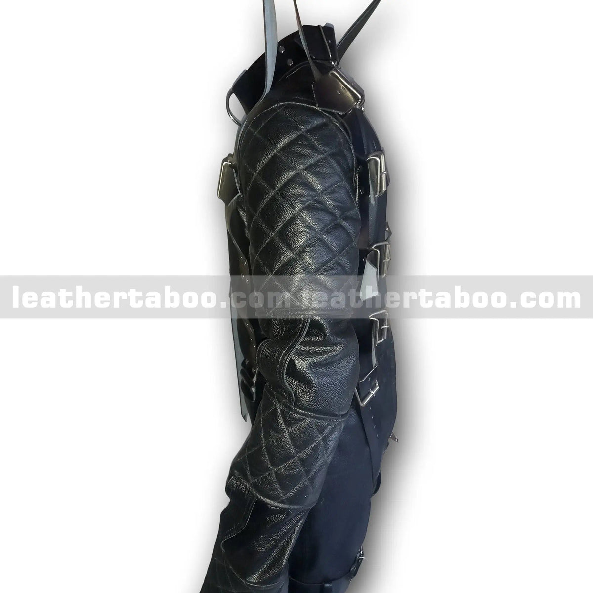 Men's Premium Cowhide Leather Restraint Suit with Quilted Sleeves and Adjustable Straps - Leather taboo