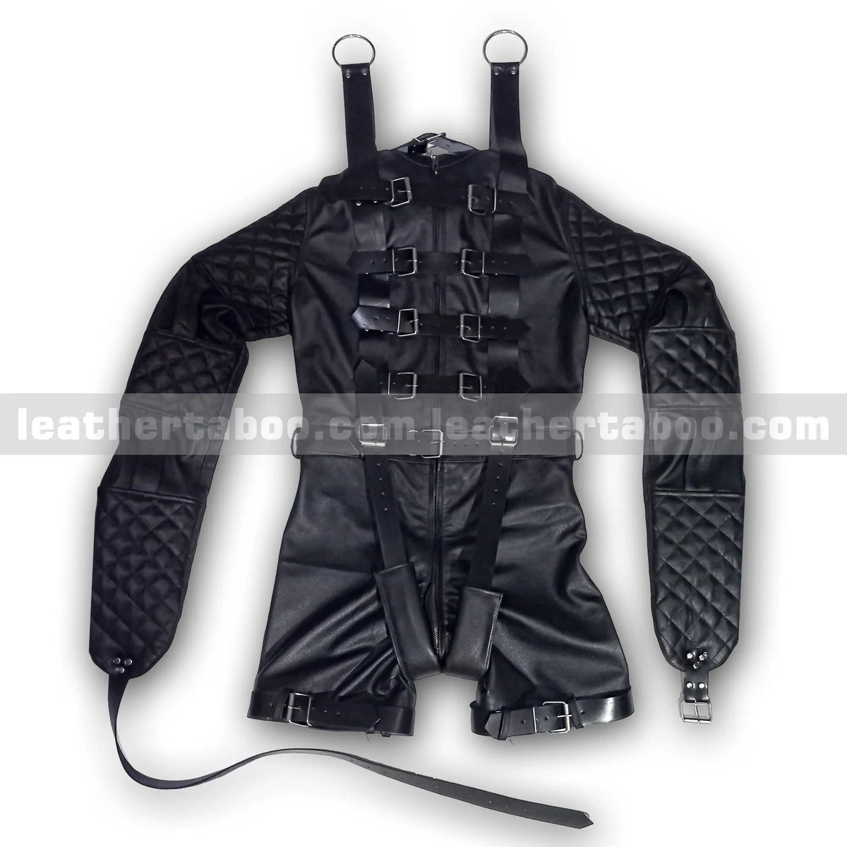 Men's Premium Cowhide Leather Restraint Suit with Quilted Sleeves and Adjustable Straps - Leather taboo