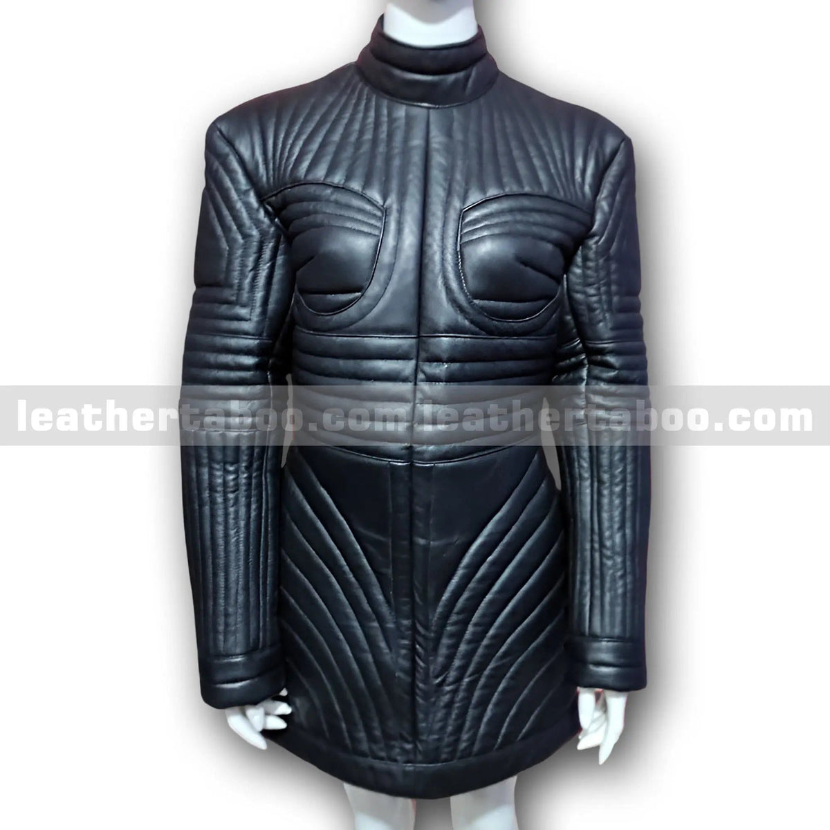 Black Quilted Sheepskin Leather Dress Jacket for Women – Futuristic Armor-Inspired Outerwear - Leather taboo