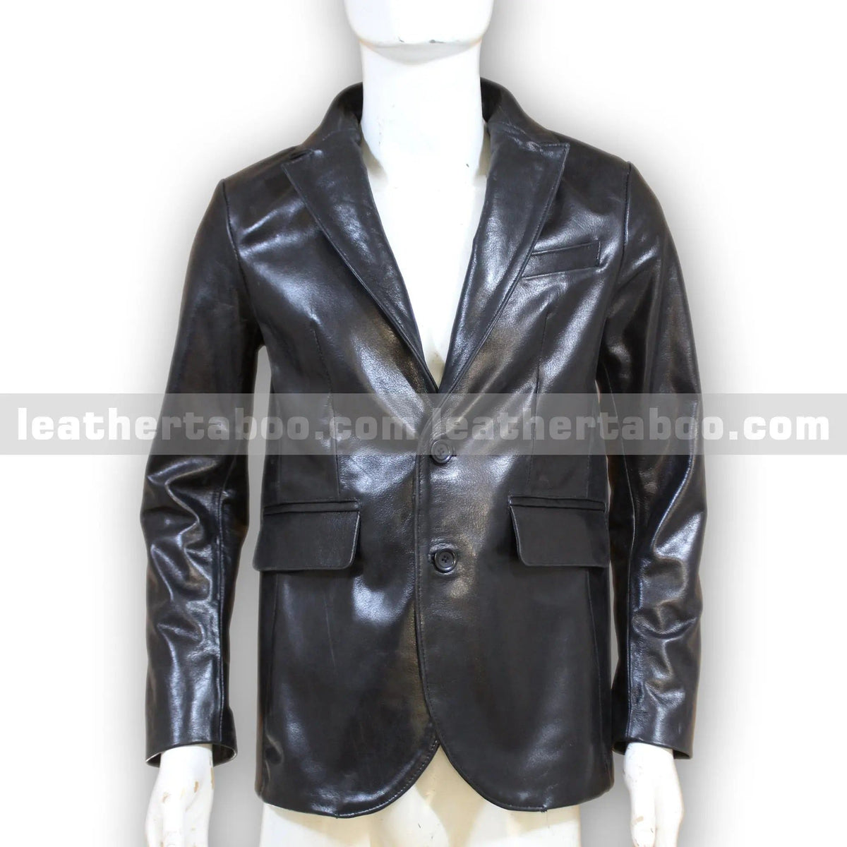 Men's Black Genuine Cowhide Leather Blazer Jacket – Classic Fit with Two-Button Closure - Leather taboo