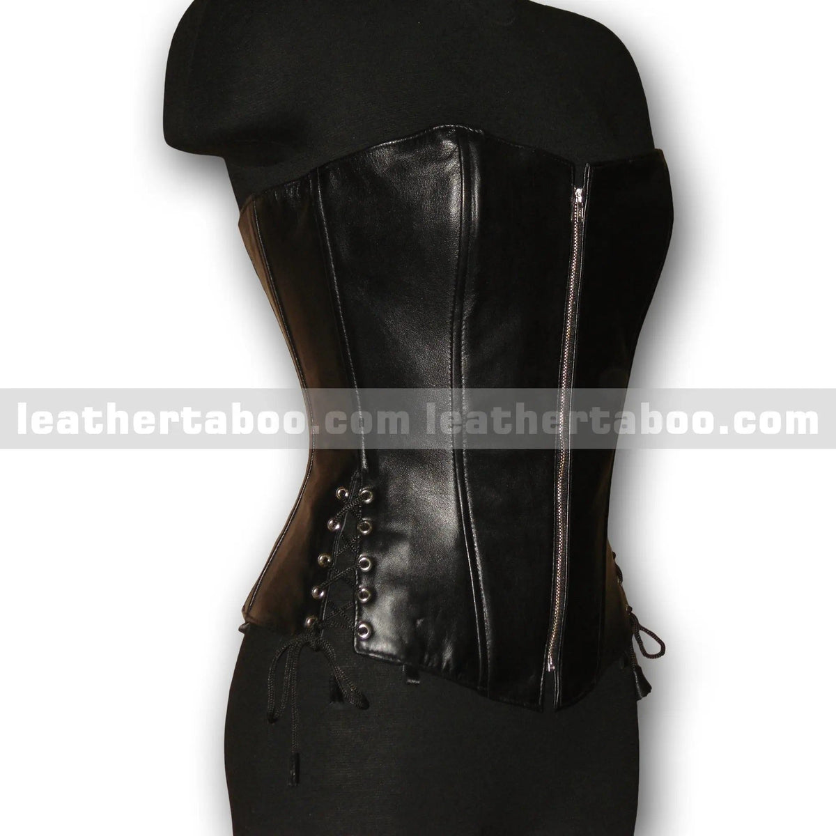 Women's Black Leather Corset Top | Premium Sheepskin with Zipper Front & Adjustable Lace Back - Leather taboo