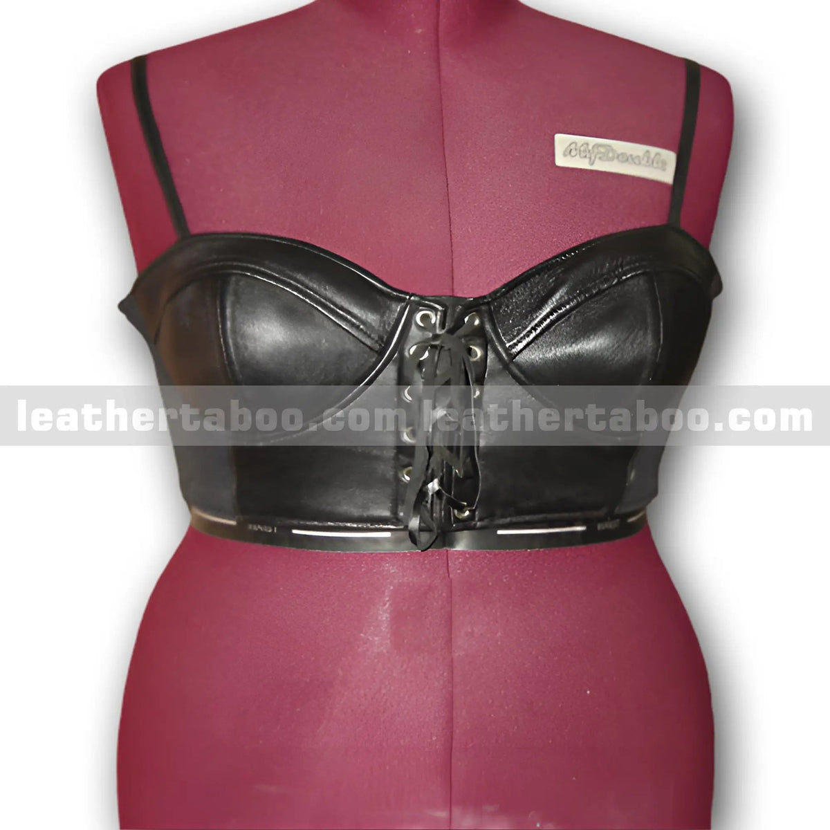 Black Sheepskin Leather Bustier Top with Lace-Up Front and Zipper Back – Adjustable Straps - Leather taboo