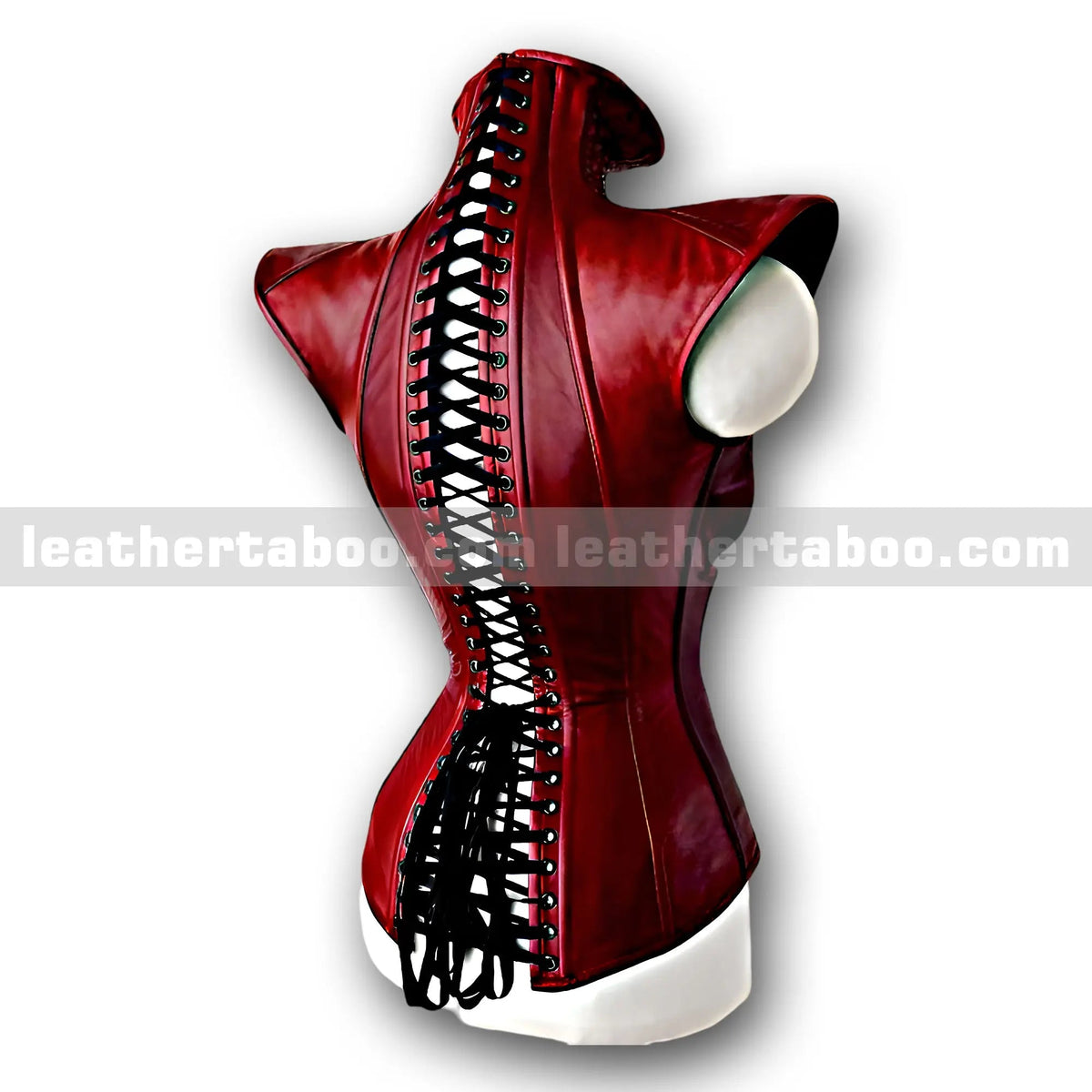 Women’s Red Sheepskin Leather Corset Top | Zipper Front & Lace-Up Back | Structured High Neck Leatherwear | Statement Fashion Piece - Leather taboo