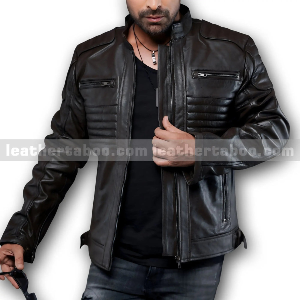 Men's Brown Cowhide Leather Jacket | Biker Style Motorcycle Outerwear | Zipper Closure Casual Slim Fit Coat - Leather taboo