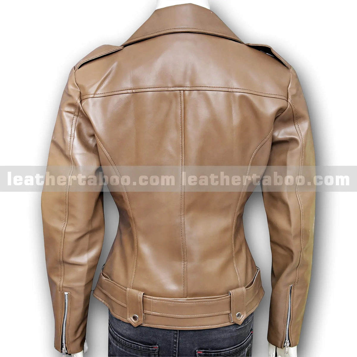 Women’s Camel Brown and Rich burgundy Sheepskin Leather Jacket, detail view 2