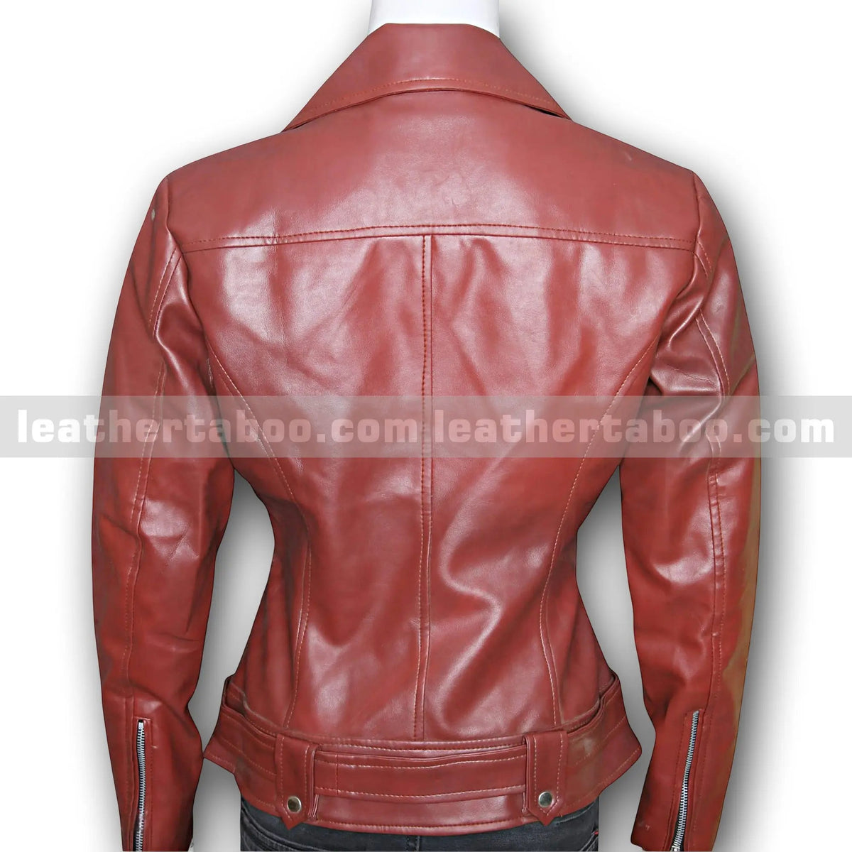 Women’s Camel Brown and Rich burgundy Sheepskin Leather Jacket, detail view 4