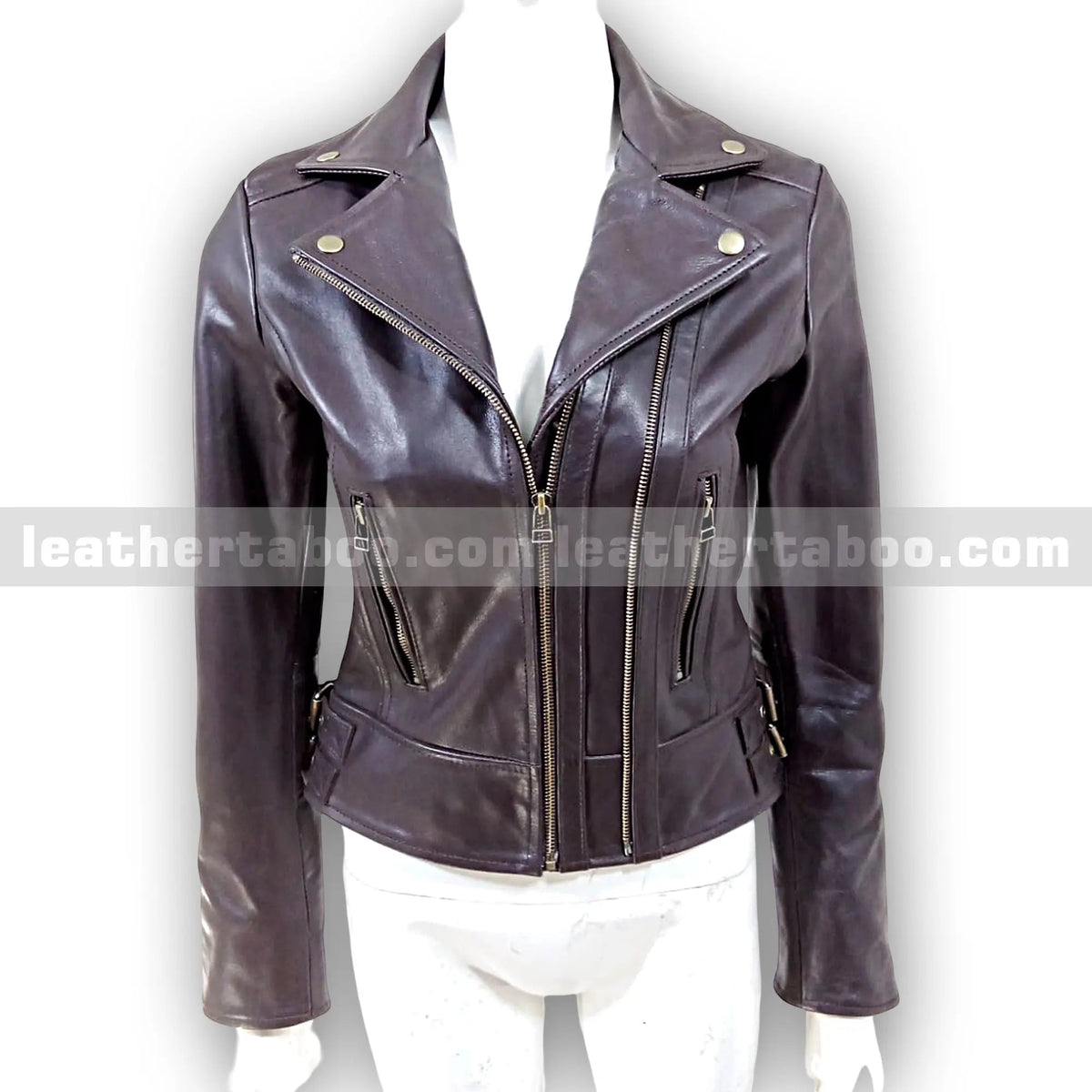 Women's Premium Sheepskin Leather Biker Jacket, side view