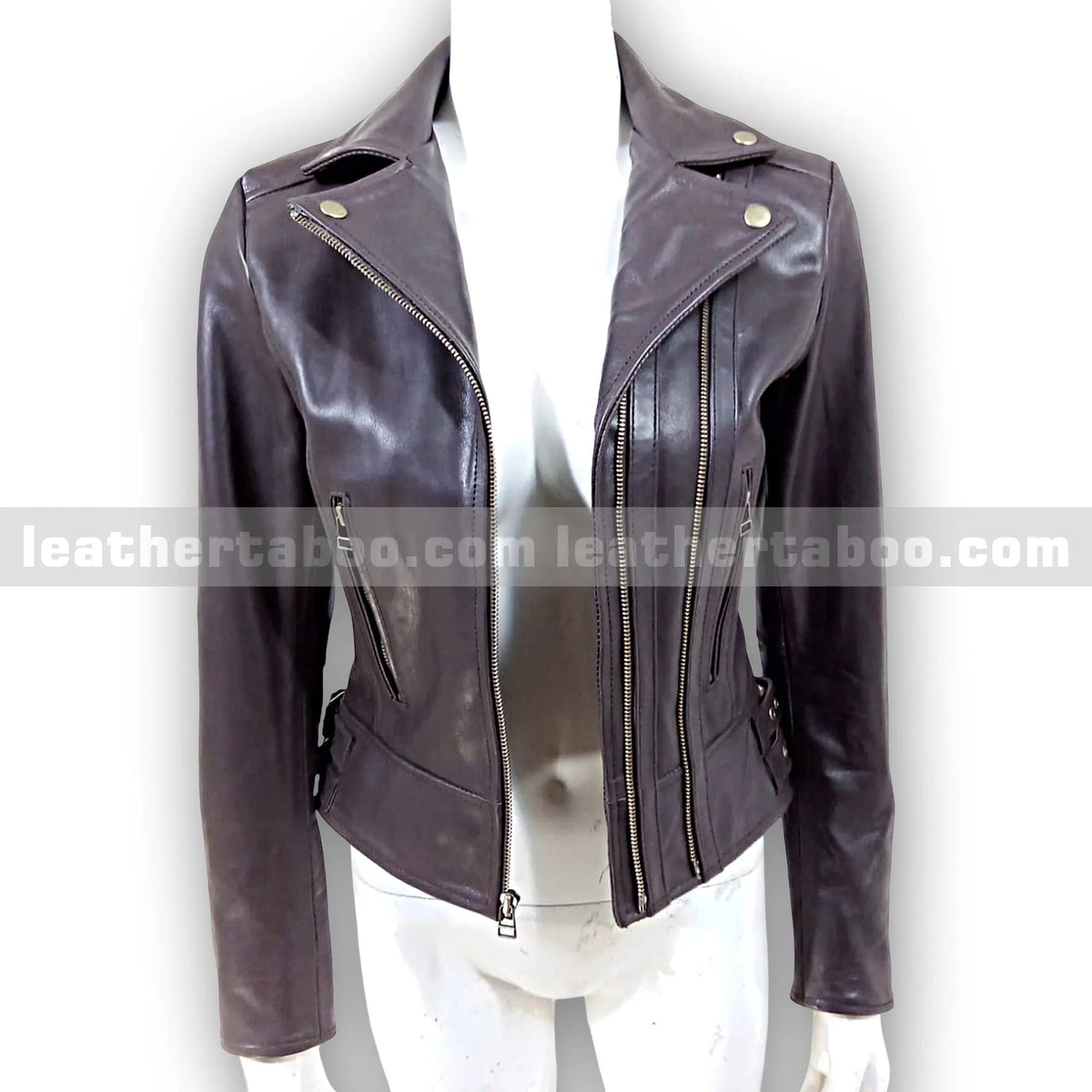 Women's Premium Sheepskin Leather Biker Jacket, side view 3