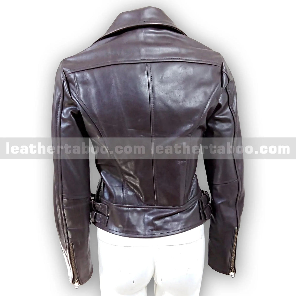 Women's Premium Sheepskin Leather Biker Jacket, side view 4