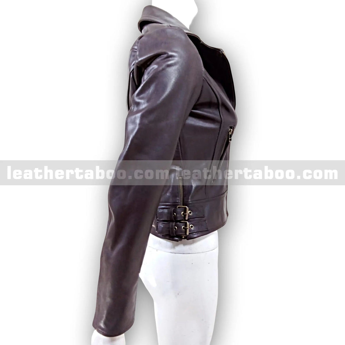 Women's Premium Sheepskin Leather Biker Jacket, side view 6