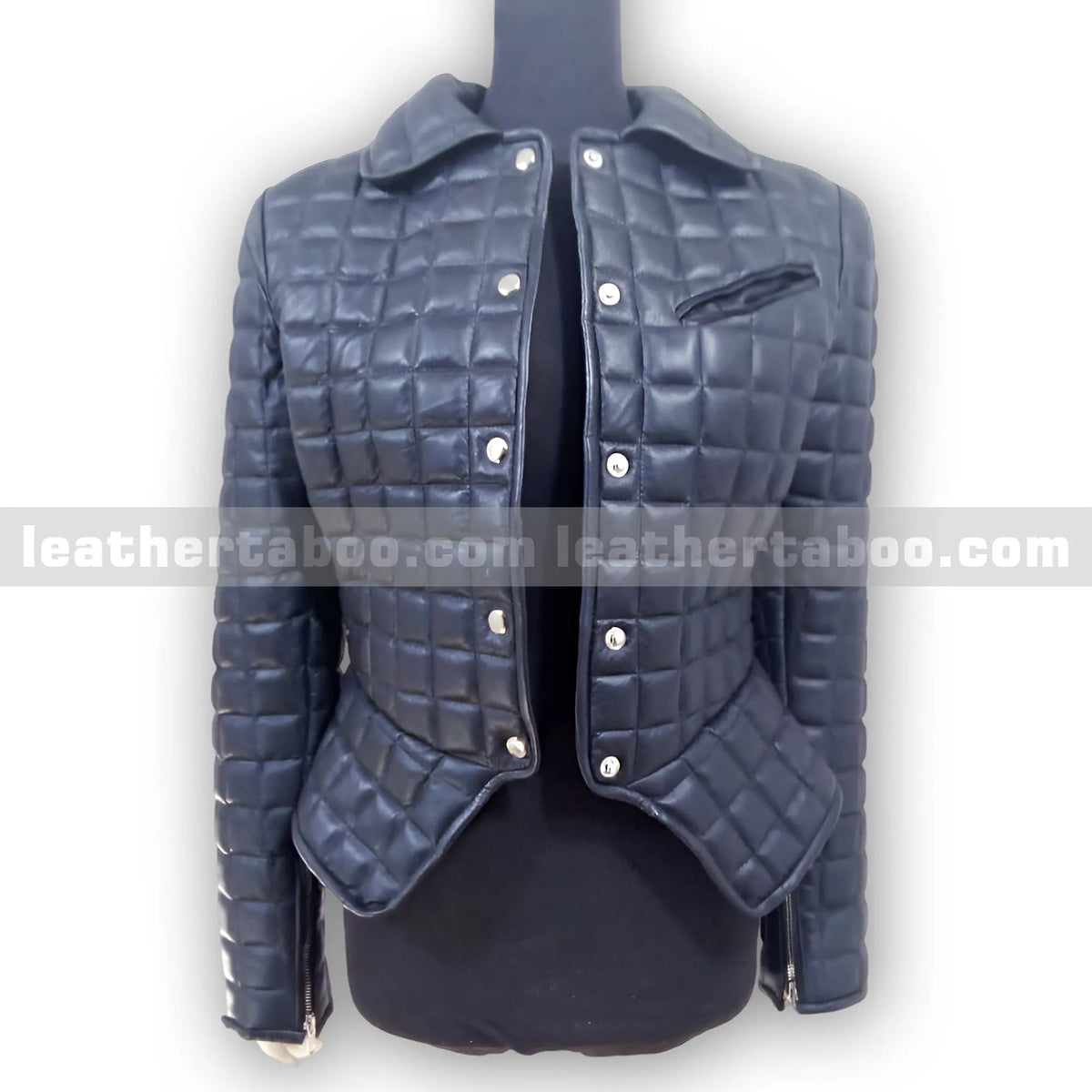 Women's Quilted Black Sheepskin Leather Jacket, side view