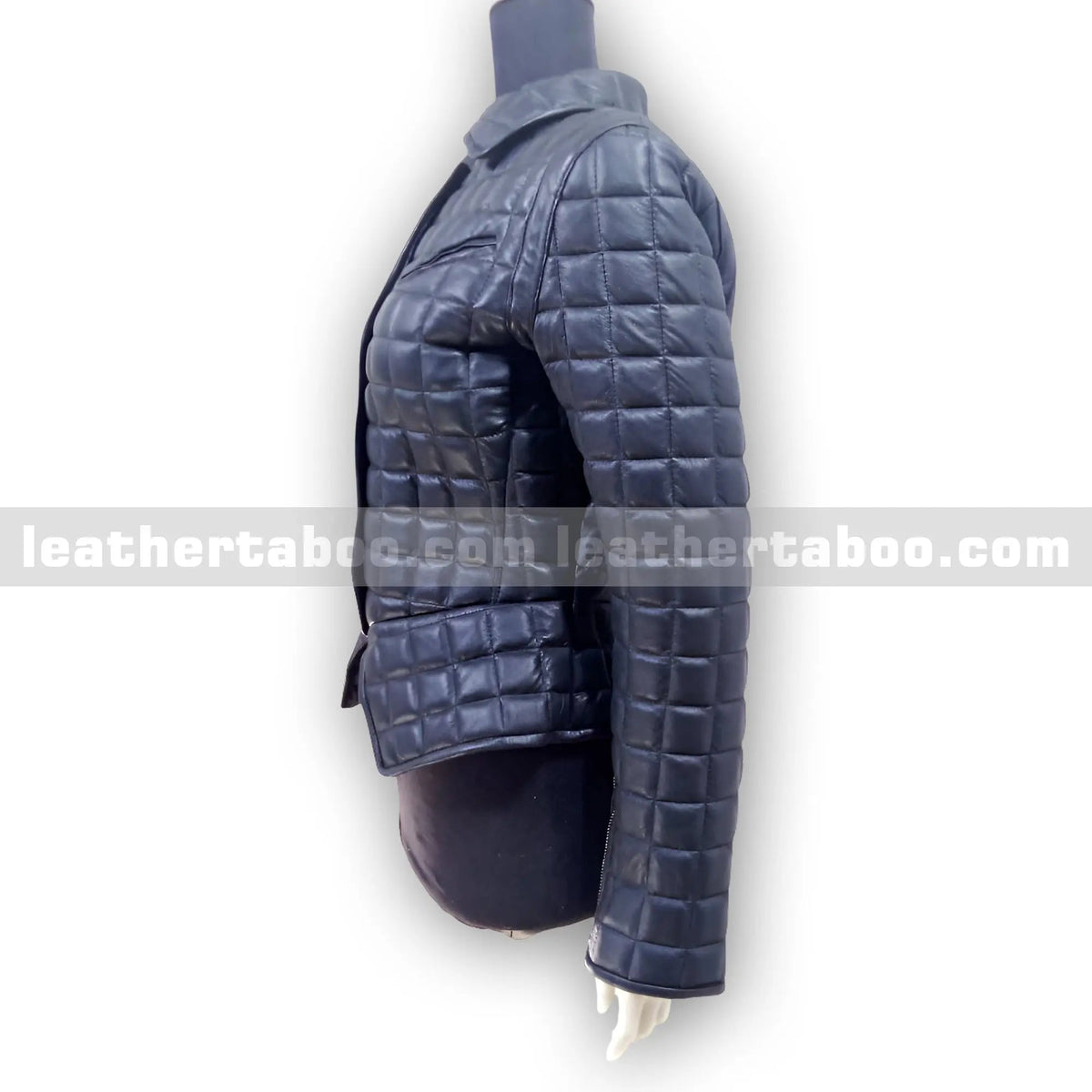 Women's Quilted Black Sheepskin Leather Jacket, detail view 3