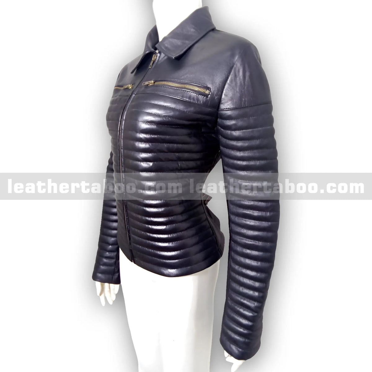 Women's Premium Sheepskin Leather Padded Jacket, back view