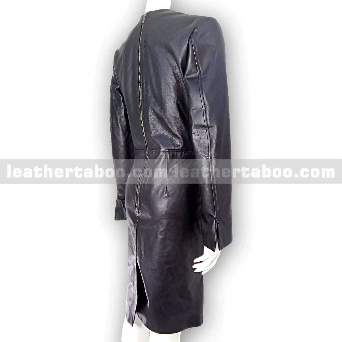 Women's Premium Sheepskin Leather Bodycon Dress – Black Fitted Long Sleeve Dress with V-Neck Detail for Elegant Styling - Leather taboo