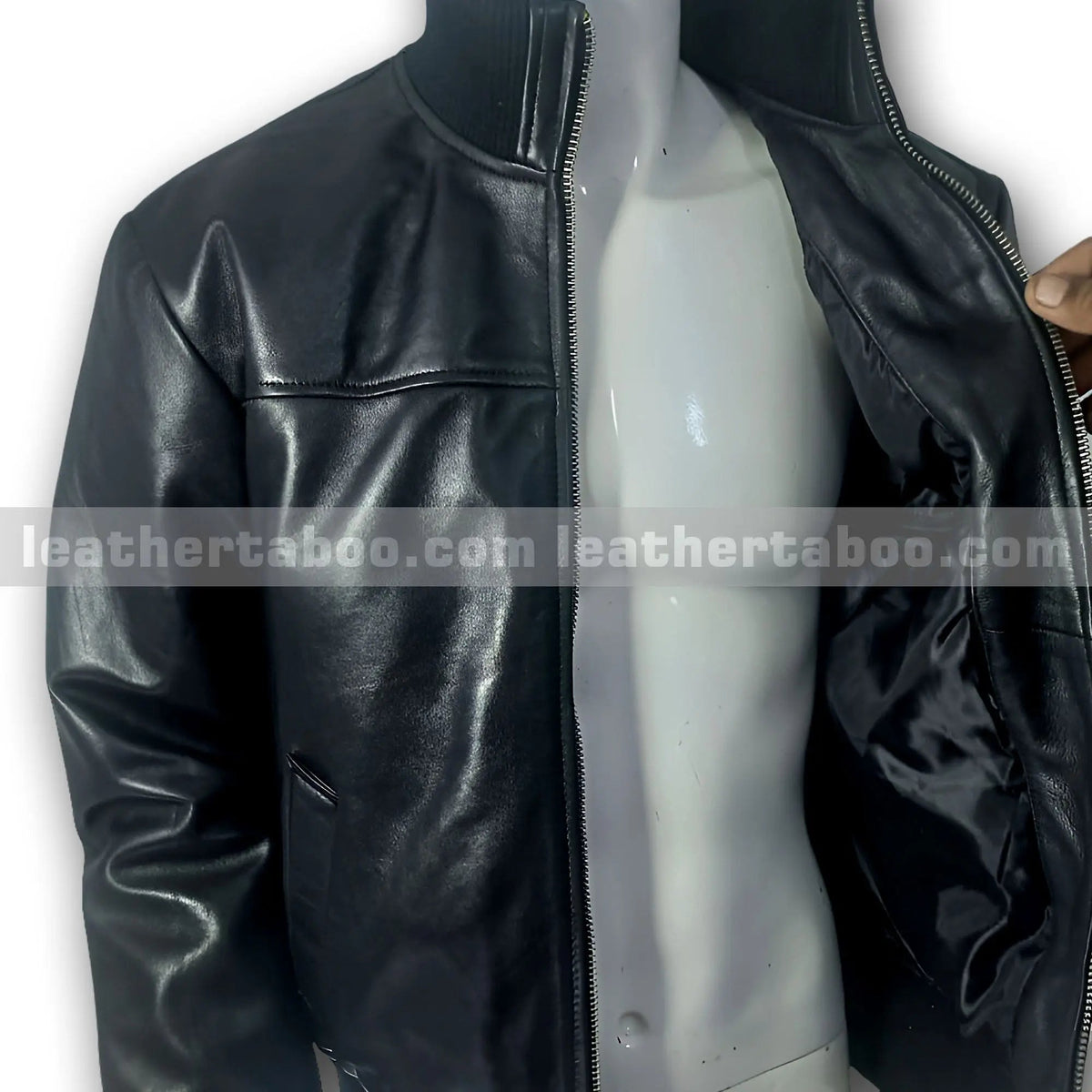 Men’s Premium Sheepskin Leather Bomber Jacket with Front Zipper, Ribbed Cuffs & Waist, Classic Lightweight Leather Outerwear - Leather taboo