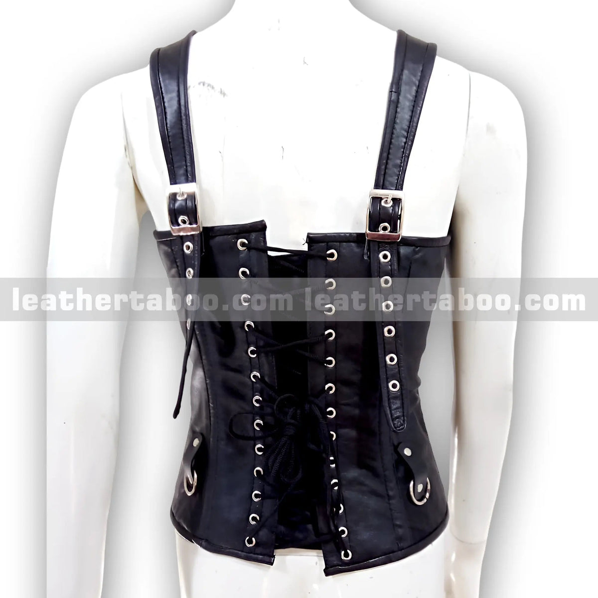 Women's Black Premium Sheepskin Leather Corset Top – Buckled Front with Zip & Adjustable Lace-Up Back for Events, Cosplay, Styling - Leather taboo