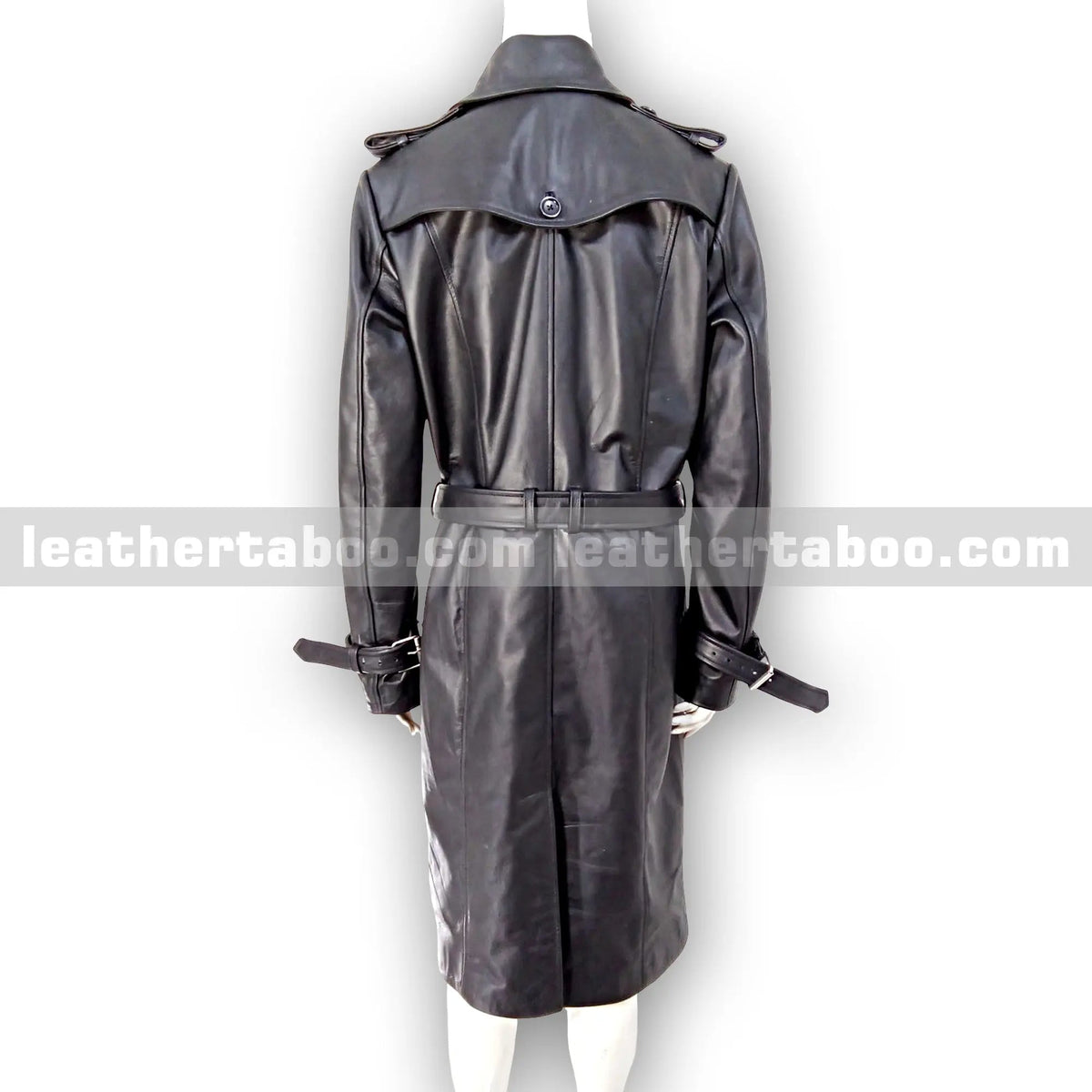 Women's Long Double-Breasted Black Sheepskin Leather Trench Coat with Belted Waist & Cuffs – Classic Slim Fit Overcoat Style - Leather taboo