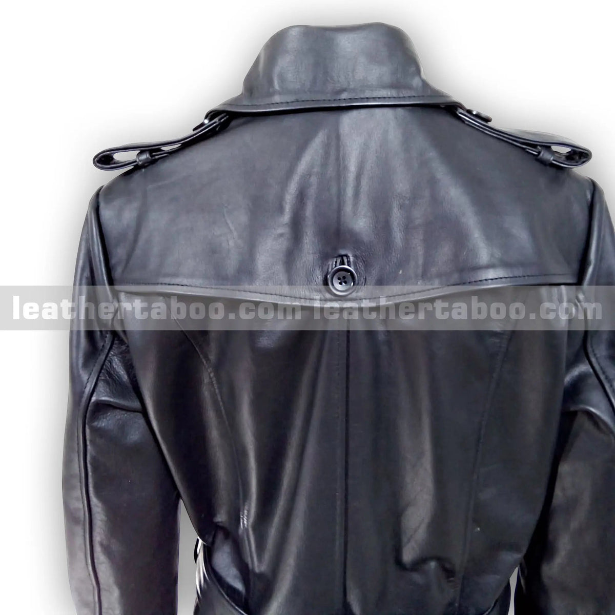 Women's Long Double-Breasted Black Sheepskin Leather Trench Coat with Belted Waist & Cuffs – Classic Slim Fit Overcoat Style - Leather taboo