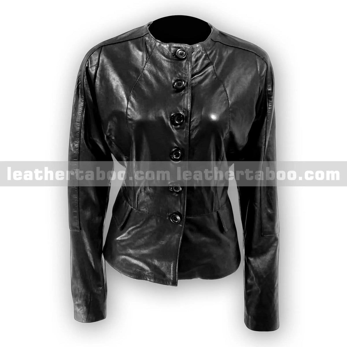 Women's Premium Cowhide Black Leather Button Jacket, sleeve detail 2