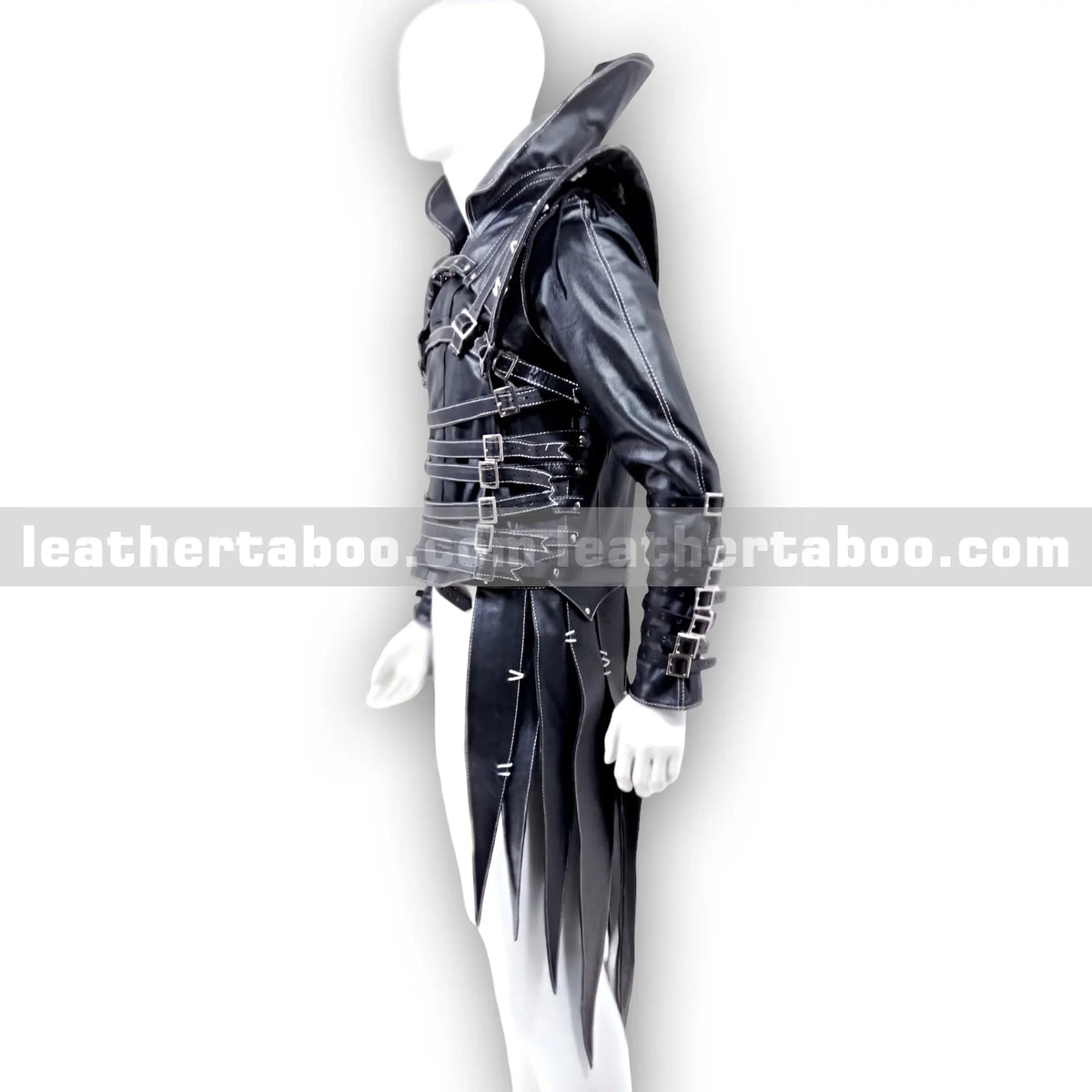 Premium Cowhide Leather Buckled Jacket for Men – Black Structured Design with Adjustable Straps and Shoulder Accents - Leather taboo