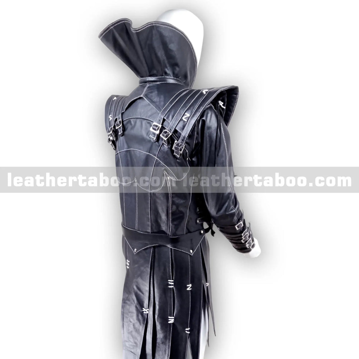Premium Cowhide Leather Buckled Jacket for Men – Black Structured Design with Adjustable Straps and Shoulder Accents - Leather taboo
