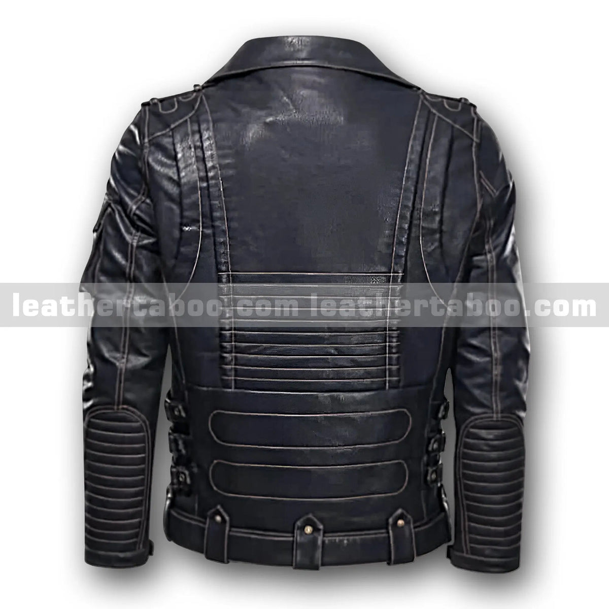 Men’s Black Premium Cowhide Leather Moto Jacket | Multi-Pocket Biker Jacket with Zipper Details & Adjustable Waist Belt - Leather taboo