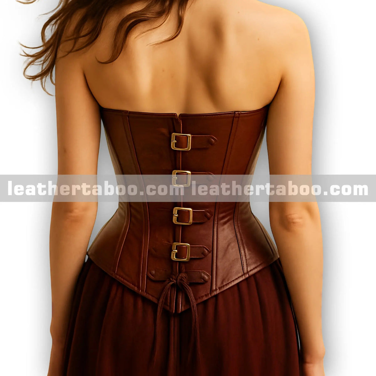 Elegant Sheepskin Leather Corset with Brass Buckles, Strapless Sweetheart Neckline and Customizable Fit for Women’s Party Outfits - Leather taboo