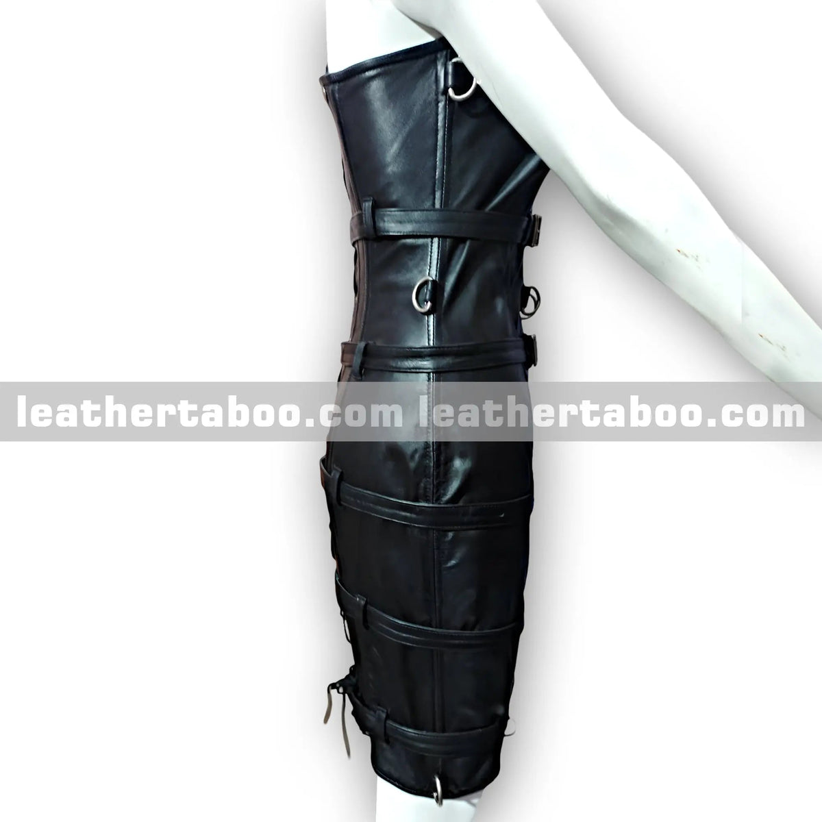 Women’s Premium Sheepskin Leather Buckled Dress with Front Zipper, Lace-Up Back, and Adjustable Fit – Bold Bodycon Style - Leather taboo