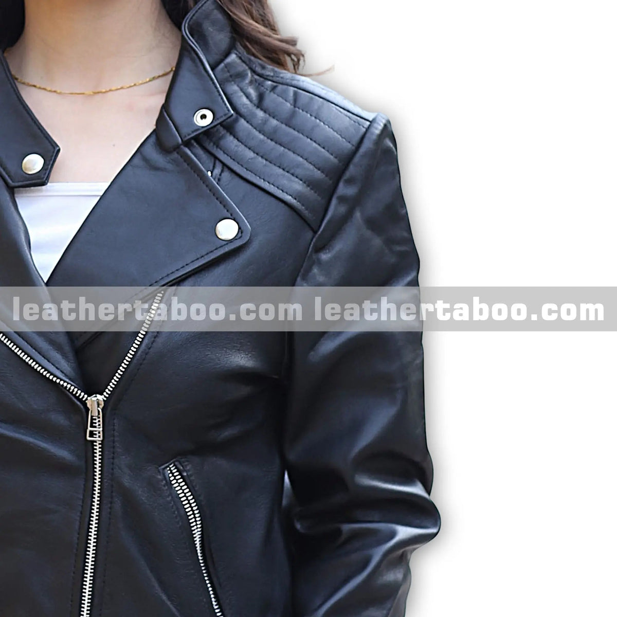 Women’s Black Sheepskin Leather Moto Jacket, side view