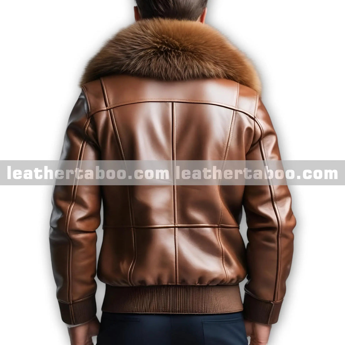 Men’s Brown Sheepskin Leather Jacket with Faux Fur Collar – Classic Bomber Coat – Elegant Winter Outerwear - Leather taboo