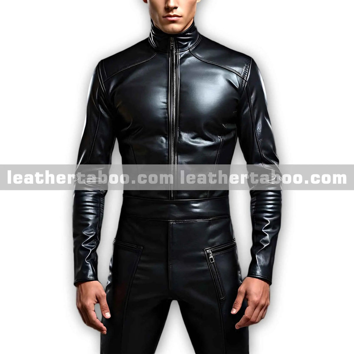 Men’s Black Sheepskin Leather Slim Fit Modern Design Jumpsuit with Long Sleeves