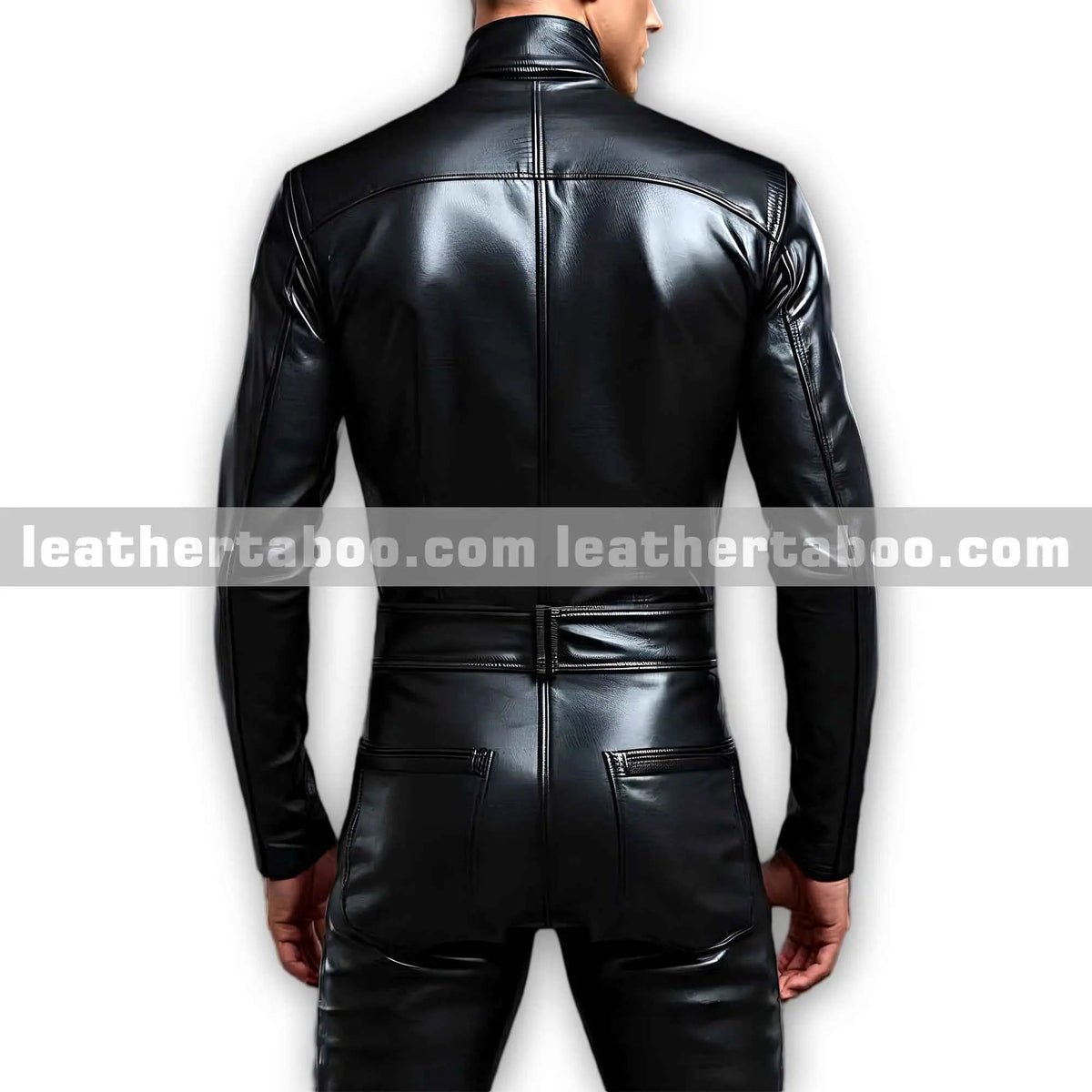 Men’s Black Sheepskin Leather Slim Fit Modern Design Jumpsuit with Long Sleeves