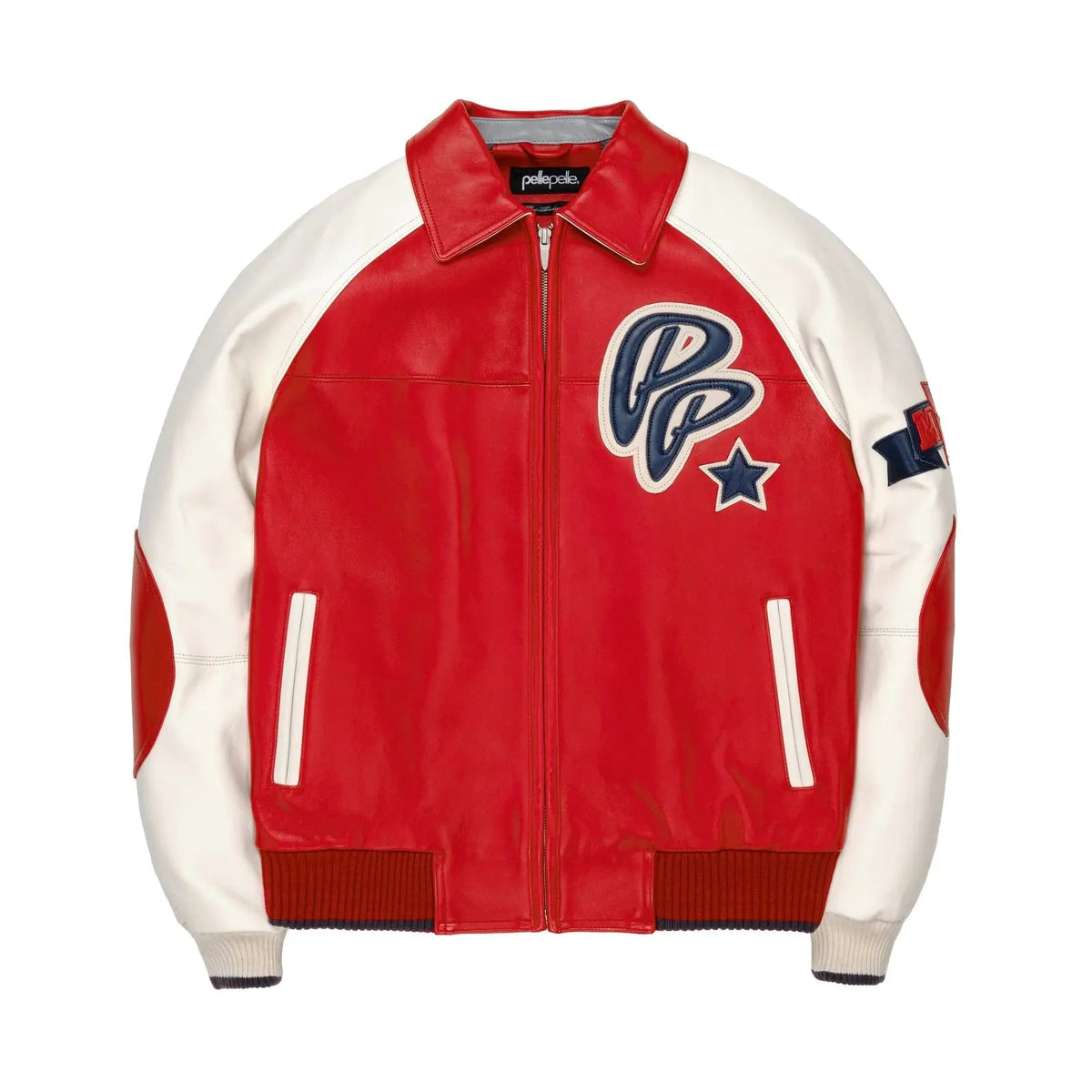 Pelle Pelle Red & White Cowhide Leather Jacket for Men – Iconic Varsity Streetwear Look - Leather taboo