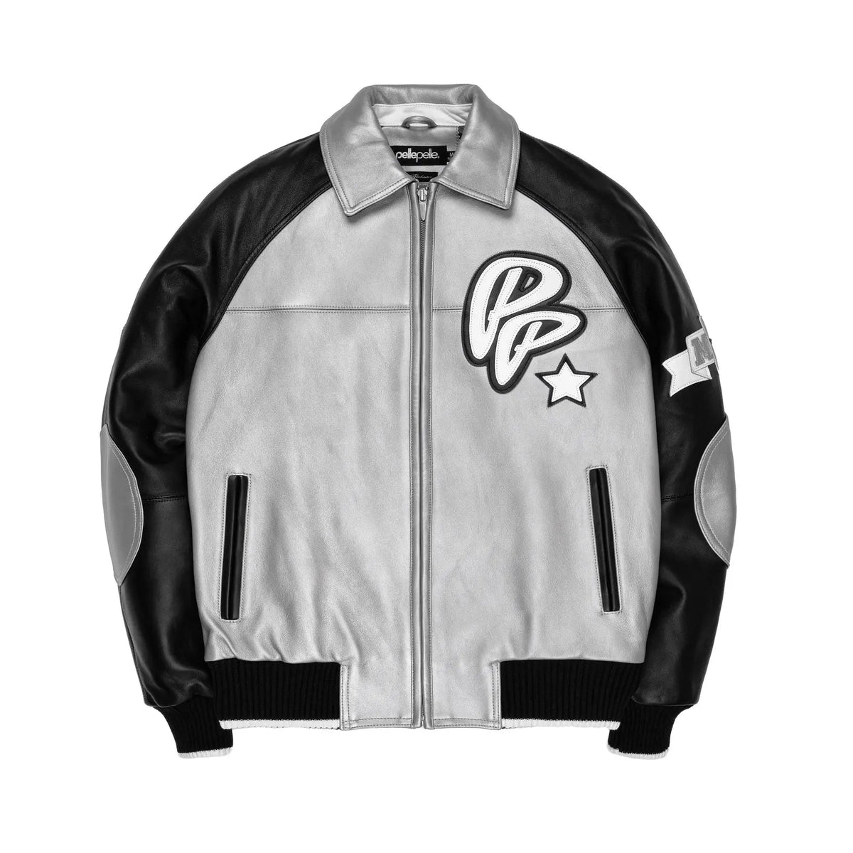 Pelle Pelle Silver & Black Cowhide Leather Jacket for Men – Sleek Monochrome Streetwear - Leather taboo