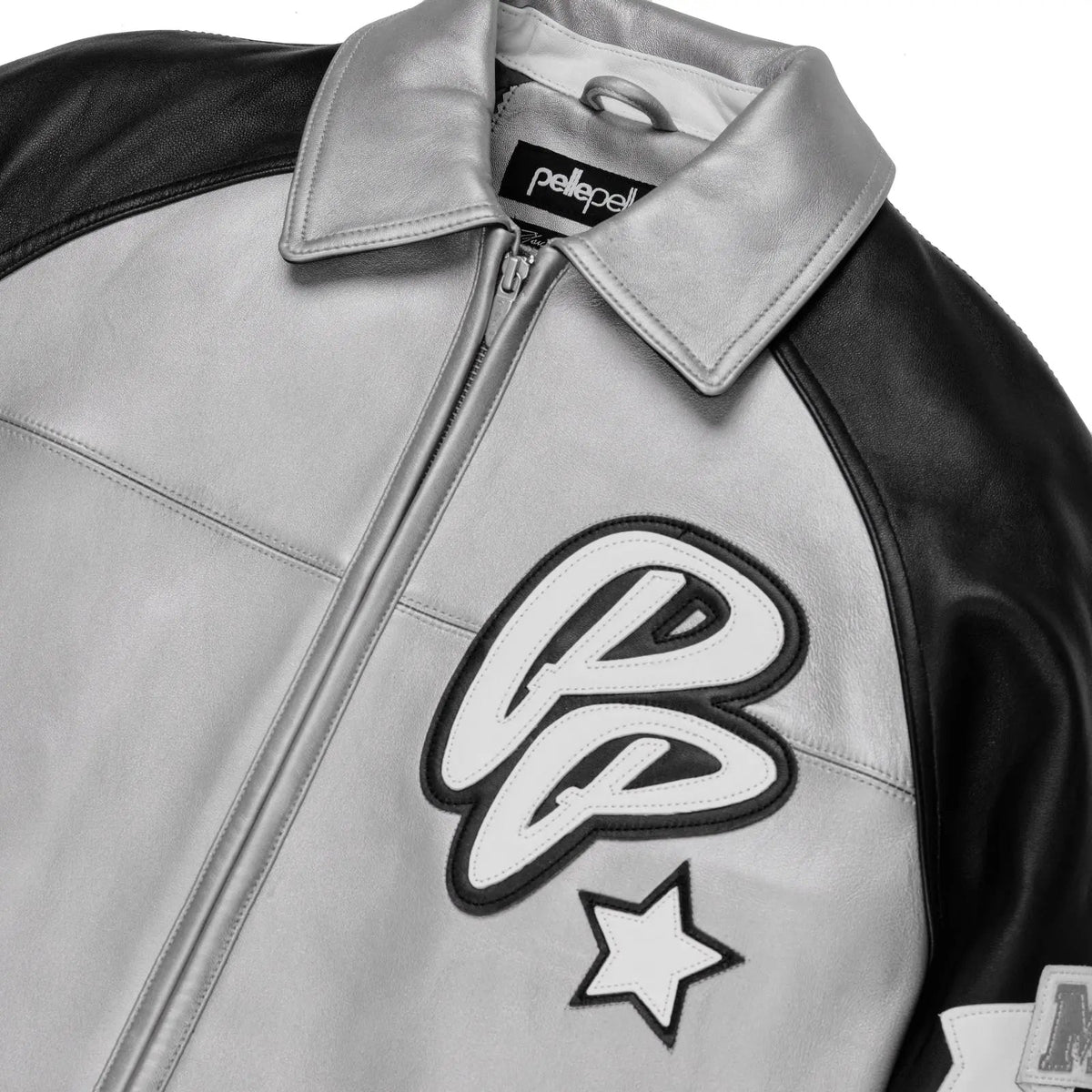 Pelle Pelle Silver & Black Cowhide Leather Jacket for Men – Sleek Monochrome Streetwear - Leather taboo